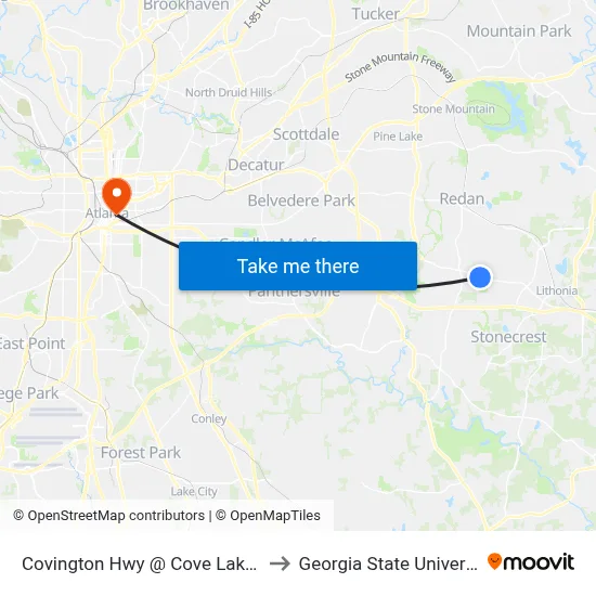 Covington Hwy @ Cove Lake Rd to Georgia State University map