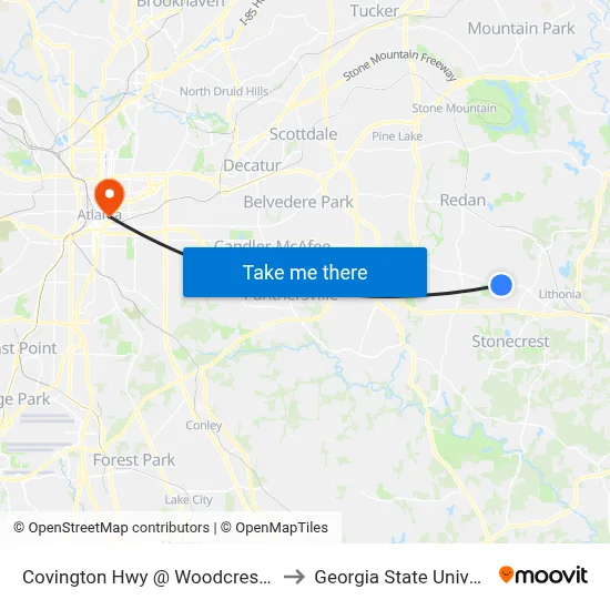 Covington Hwy @ Woodcrest Walk to Georgia State University map