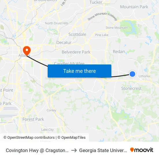 Covington Hwy @ Cragstone Ct to Georgia State University map