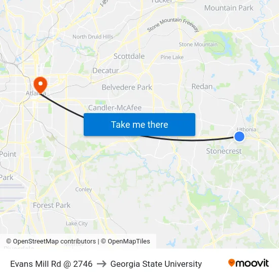 Evans Mill Rd @ 2746 to Georgia State University map