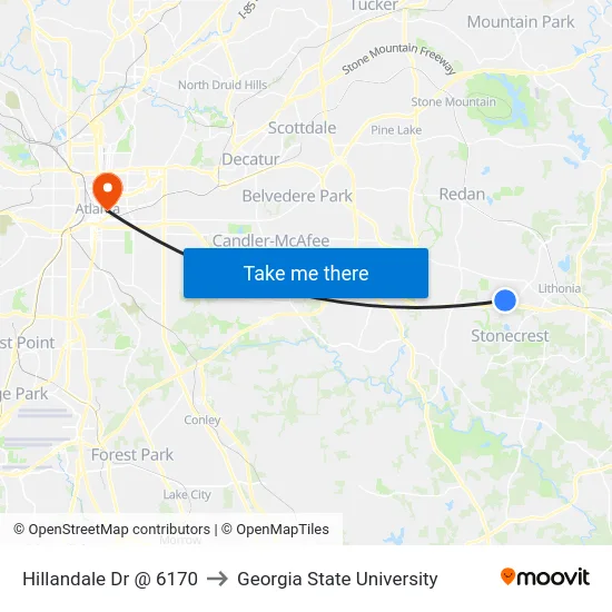 Hillandale Dr @ 6170 to Georgia State University map