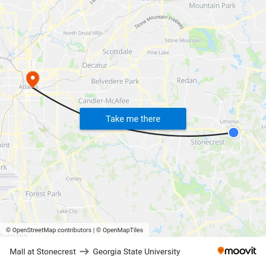 Mall at Stonecrest to Georgia State University map