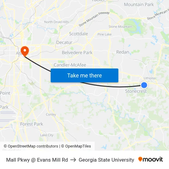 Mall Pkwy @ Evans Mill Rd to Georgia State University map