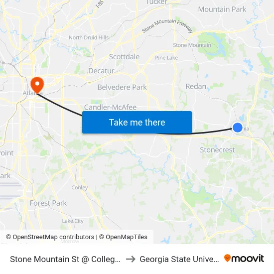 Stone Mountain St @ College Ave to Georgia State University map