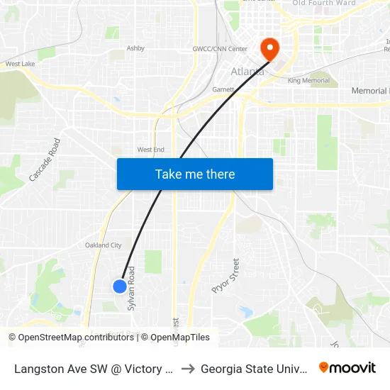 Langston Ave SW @ Victory Dr SW to Georgia State University map