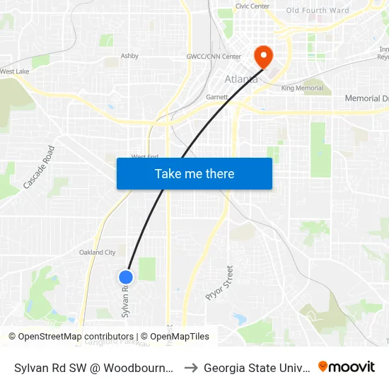Sylvan Rd SW @ Woodbourne Dr SW to Georgia State University map