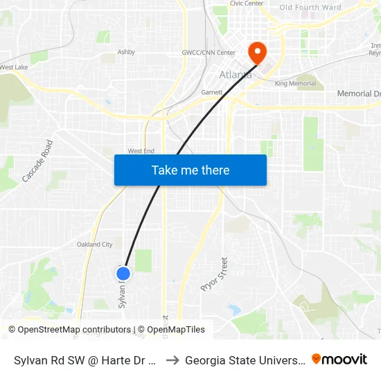 Sylvan Rd SW @ Harte Dr SW to Georgia State University map