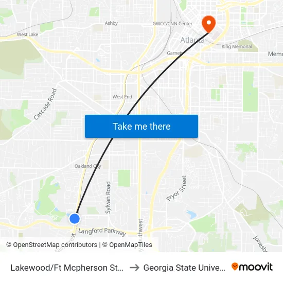 Lakewood/Ft Mcpherson Station to Georgia State University map