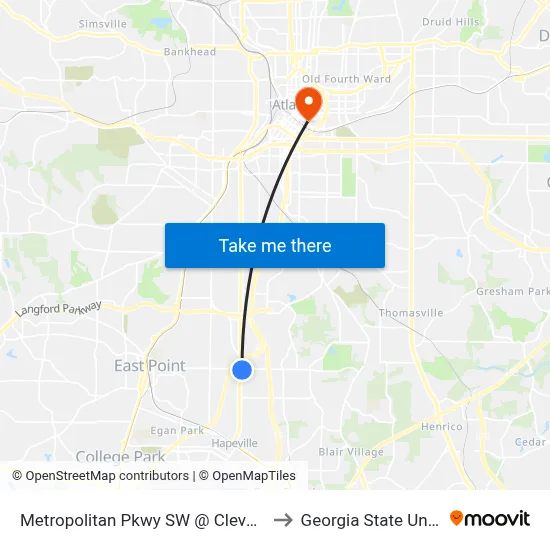 Metropolitan Pkwy SW @ Cleveland Ave S to Georgia State University map