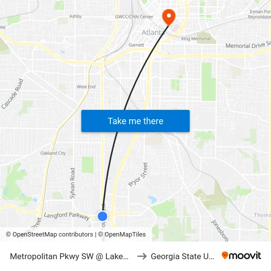 Metropolitan Pkwy SW @ Lakewood Ave SW to Georgia State University map