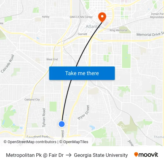 Metropolitan Pk @ Fair Dr to Georgia State University map