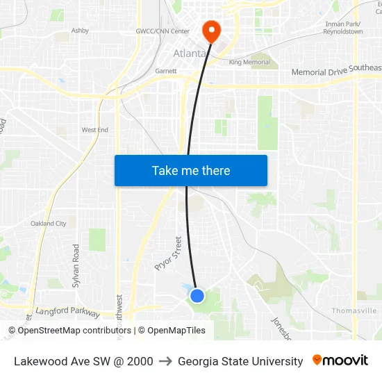 Lakewood Ave SW @ 2000 to Georgia State University map