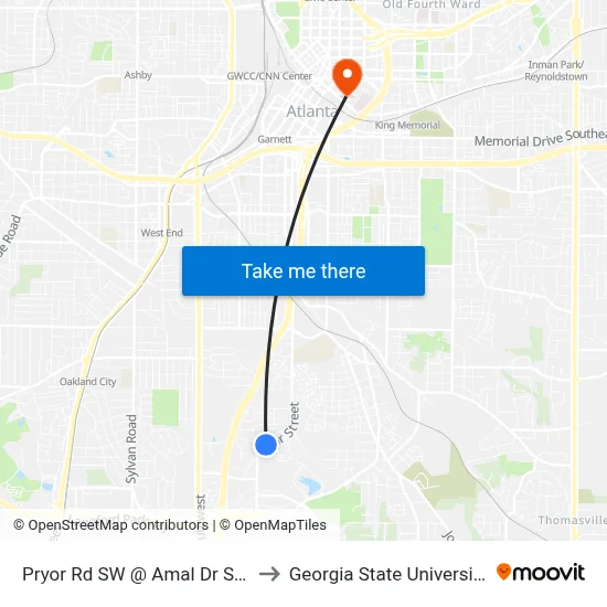 Pryor Rd SW @ Amal Dr SW to Georgia State University map