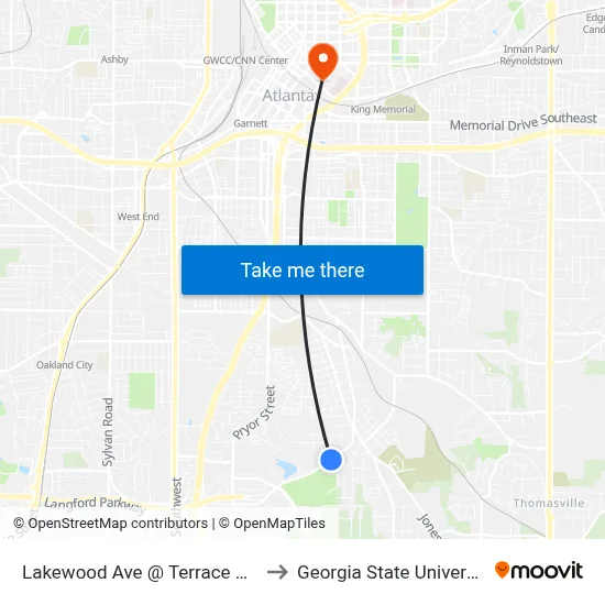 Lakewood Ave @ Terrace Way to Georgia State University map