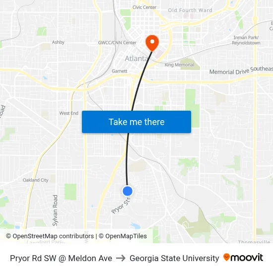 Pryor Rd SW @ Meldon Ave to Georgia State University map