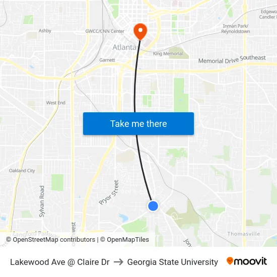 Lakewood Ave @ Claire Dr to Georgia State University map