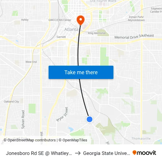 Jonesboro Rd SE @ Whatley St SE to Georgia State University map