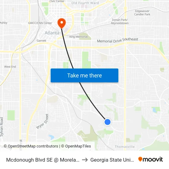 Mcdonough Blvd SE @ Moreland Dr SE to Georgia State University map