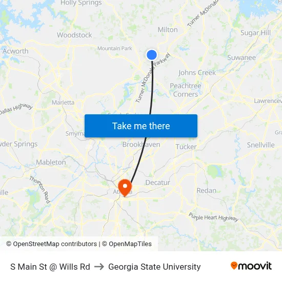 S Main St @ Wills Rd to Georgia State University map