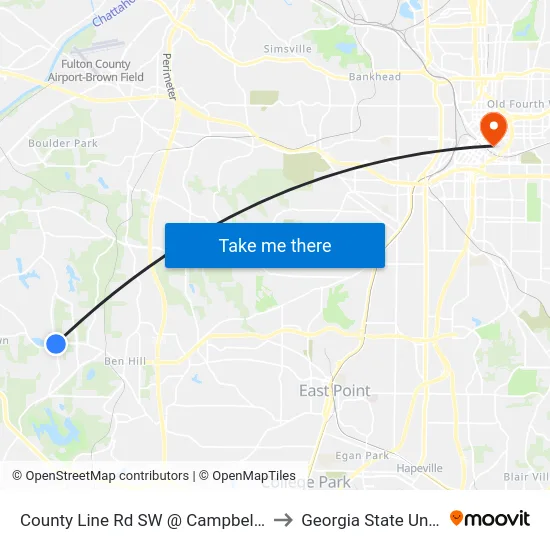 Campbellton Rd SW @ County Line Rd SW to Georgia State University map