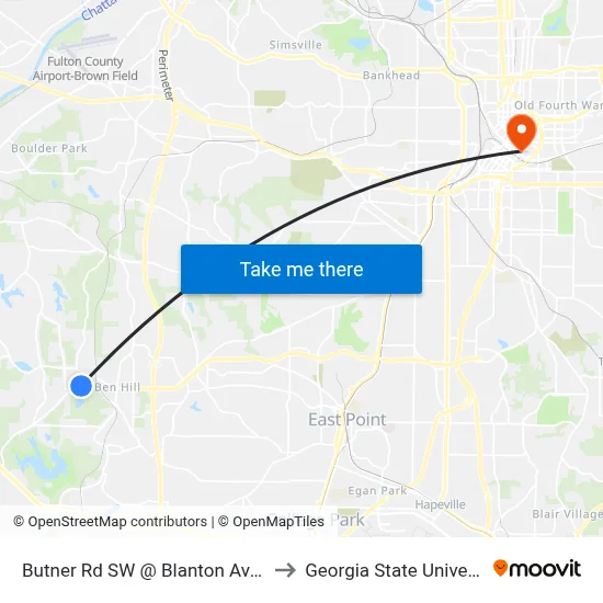 Butner Rd SW @ Blanton Ave SW to Georgia State University map