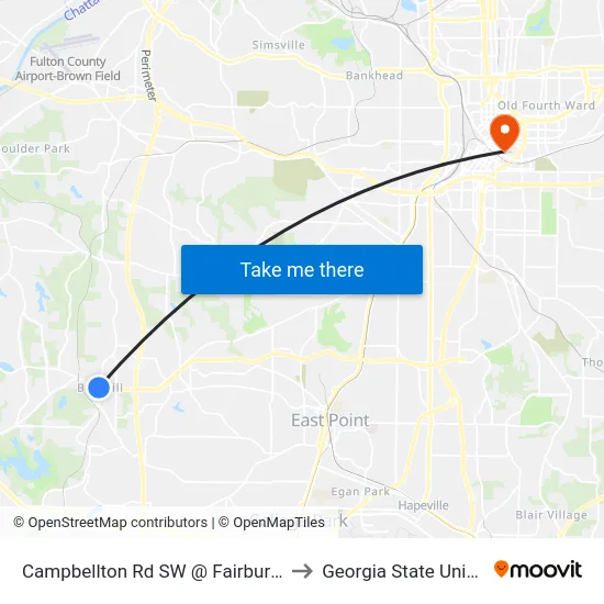 Campbellton Rd SW @ Fairburn Rd SW to Georgia State University map