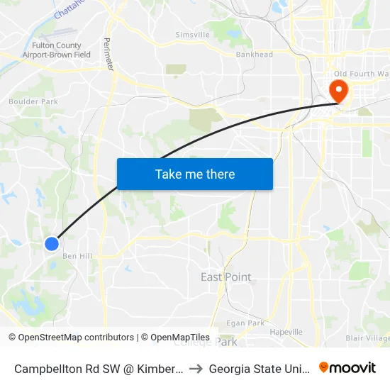 Campbellton Rd SW @ Kimberly Rd SW to Georgia State University map
