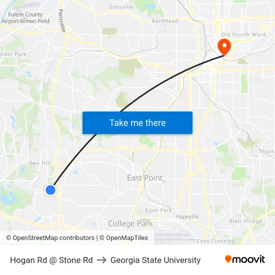 Hogan Rd @ Stone Rd to Georgia State University map