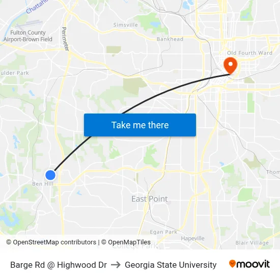 Barge Rd @ Highwood Dr to Georgia State University map