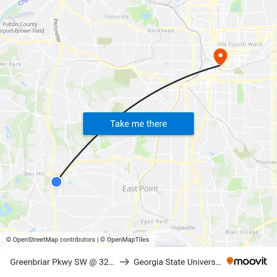 Greenbriar Pkwy SW @ 3268 to Georgia State University map