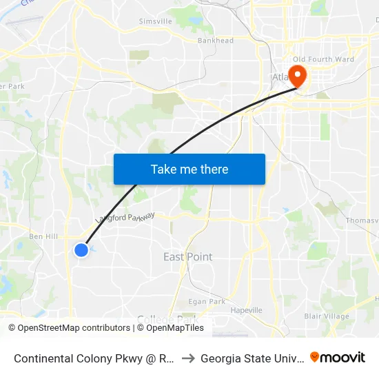 Continental Colony Pkwy @ Riviera Dr to Georgia State University map