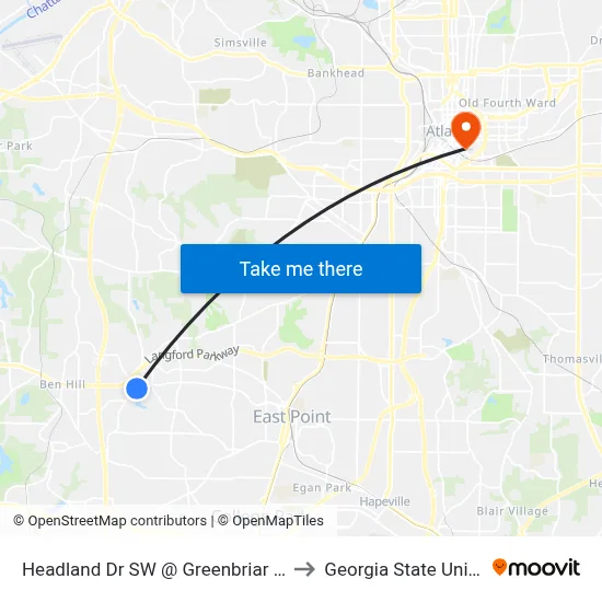 Headland Dr SW @ Greenbriar Pkwy SW to Georgia State University map
