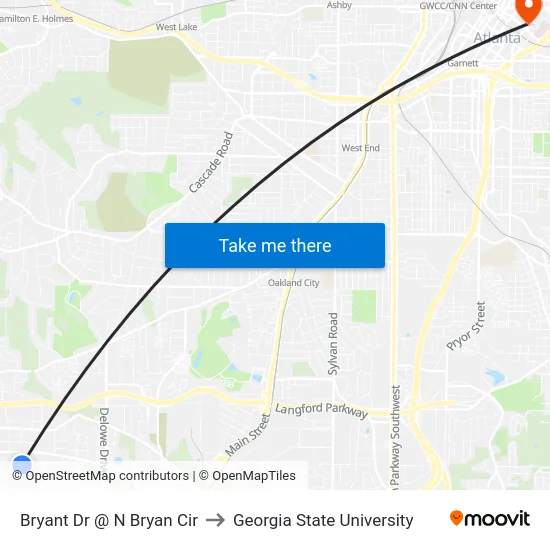 Bryant Dr @ N Bryan Cir to Georgia State University map