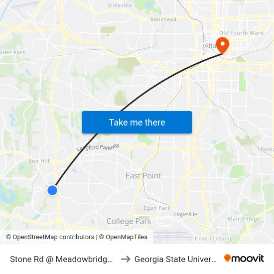 Stone Rd @ Meadowbridge Dr to Georgia State University map
