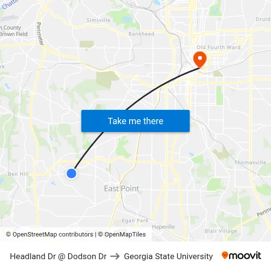 Headland Dr @ Dodson Dr to Georgia State University map
