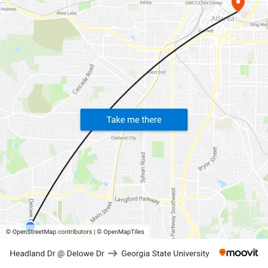 Headland Dr @ Delowe Dr to Georgia State University map