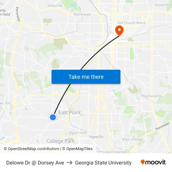 Delowe Dr @ Dorsey Ave to Georgia State University map