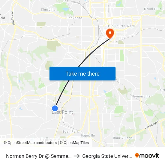 Norman Berry Dr @ Semmes St to Georgia State University map