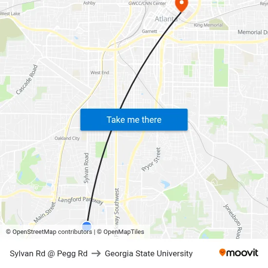Sylvan Rd @ Pegg Rd to Georgia State University map
