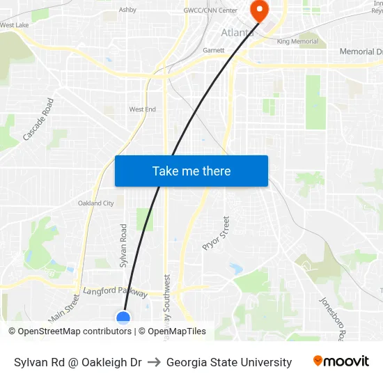 Sylvan Rd @ Oakleigh Dr to Georgia State University map