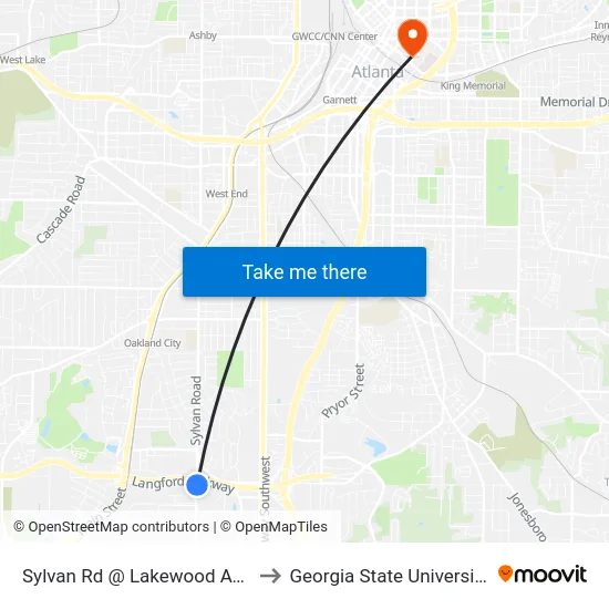Sylvan Rd @ Lakewood Ave to Georgia State University map