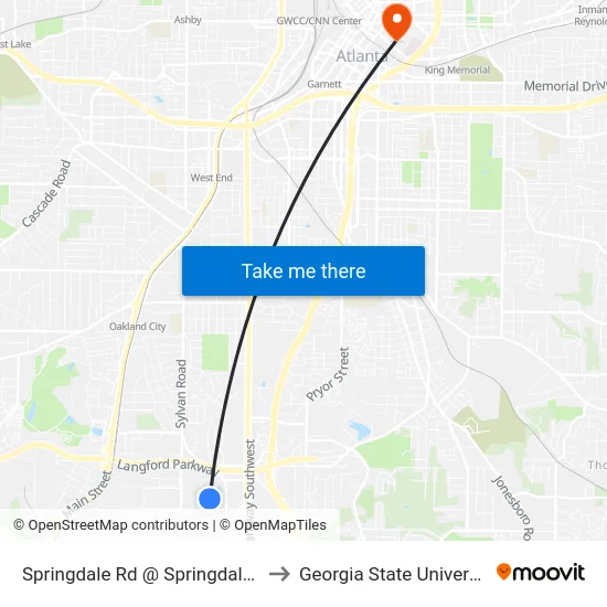 Springdale Rd @ Springdale Pl to Georgia State University map