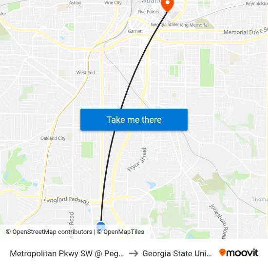 Metropolitan Pkwy SW @ Pegg Rd SW to Georgia State University map