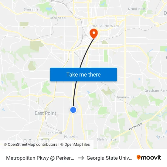 Metropolitan Pkwy @ Perkerson Rd to Georgia State University map