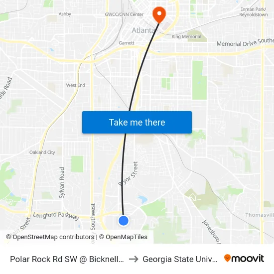 Polar Rock Rd SW @ Bicknell Dr SW to Georgia State University map