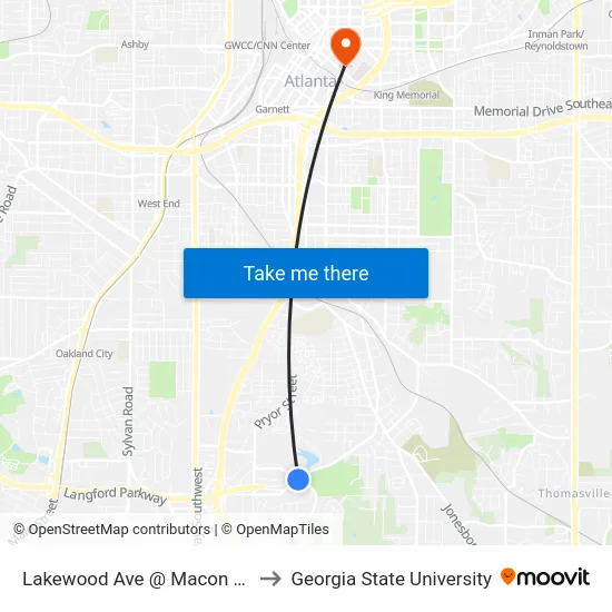 Lakewood Ave @ Macon Dr to Georgia State University map
