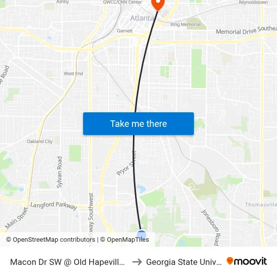 Macon Dr SW @ Old Hapeville Rd SW to Georgia State University map