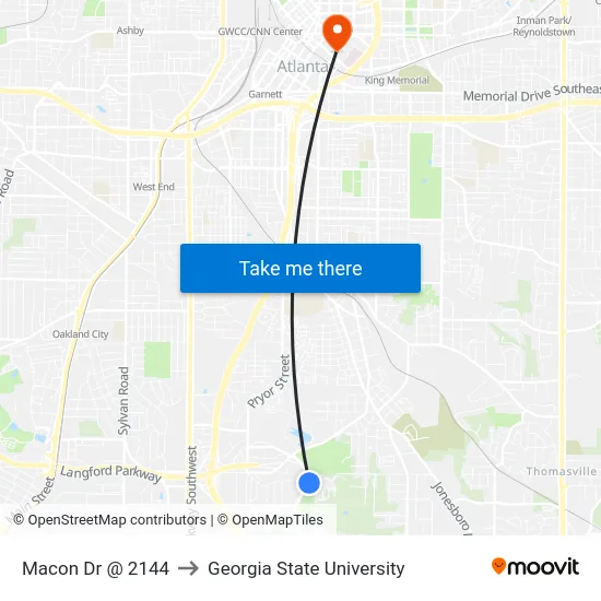 Macon Dr @ 2144 to Georgia State University map