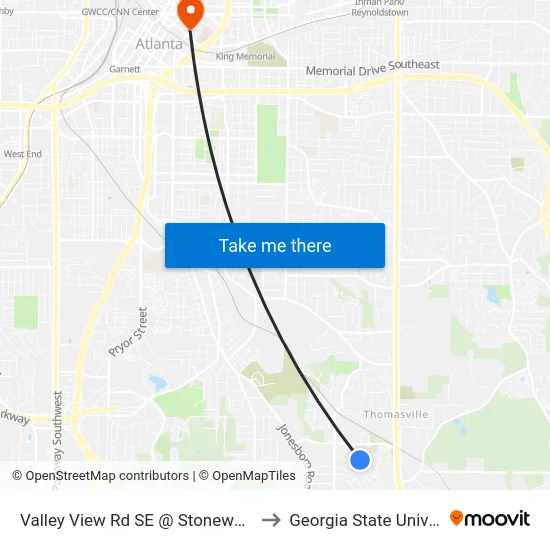 Valley View Rd SE @ Stonewall Dr SE to Georgia State University map