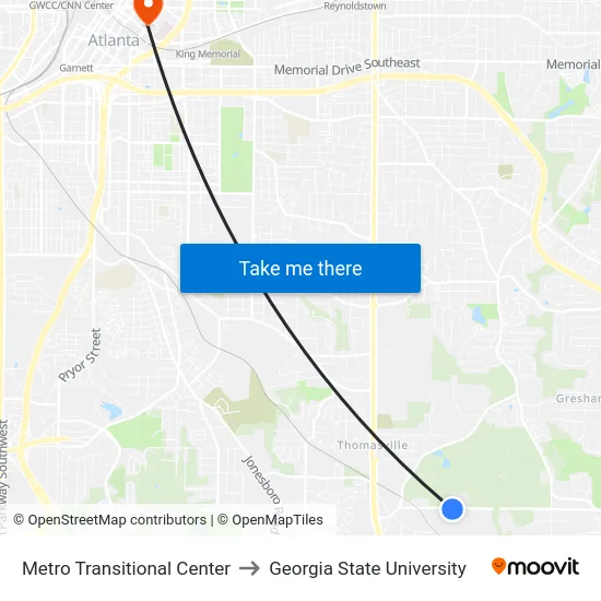 Metro Transitional Center to Georgia State University map